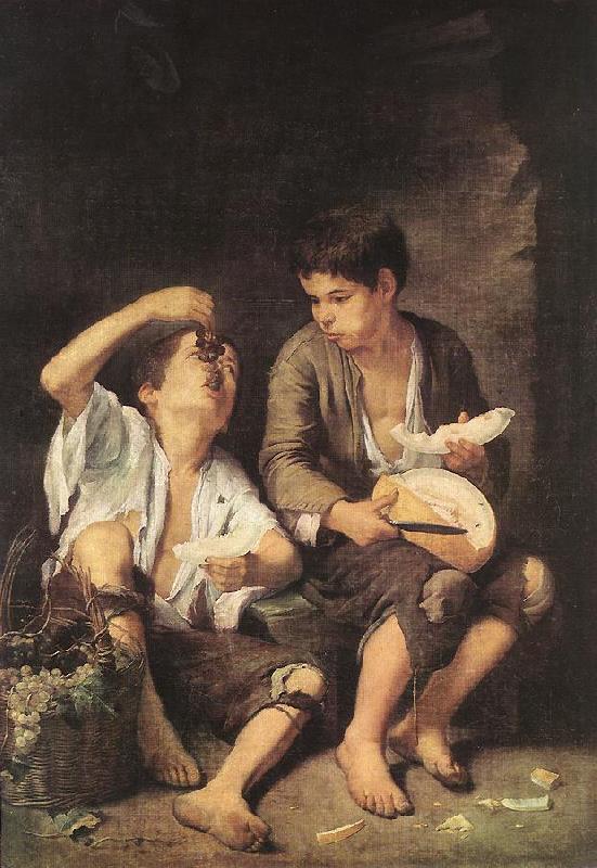 MURILLO, Bartolome Esteban Boys Eating Fruit (Grape and Melon Eaters) sg Norge oil painting art